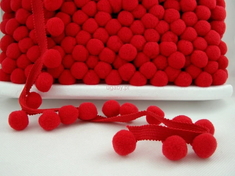 taśma z pomponami kolor czerwony