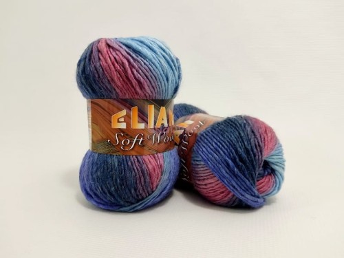 Włóczka Elian Soft Wool w odcieniach dżinsowego błękitu i przygaszonego różu, numer koloru 86949.