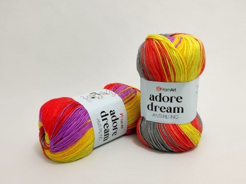 Włóczka YarnArt Adore Dream 1054 cieniowana pomarańczowo-żółta fiolet szary anti-pilling