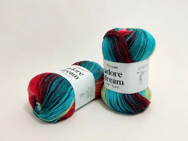 Włóczka YarnArt Adore Dream 1061 cieniowana turkusowo-burgundowa morska anti-pilling.