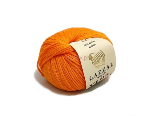 Motek pomarańczowej włóczki Gazzal Baby Cotton XL 3416 na jasnym tle, widoczna biała banderola z logo ugaby.pl.