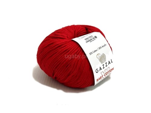 Motek włóczki Gazzal Baby Cotton XL w kolorze ciemnoczerwonym 3439 na jasnym tle.