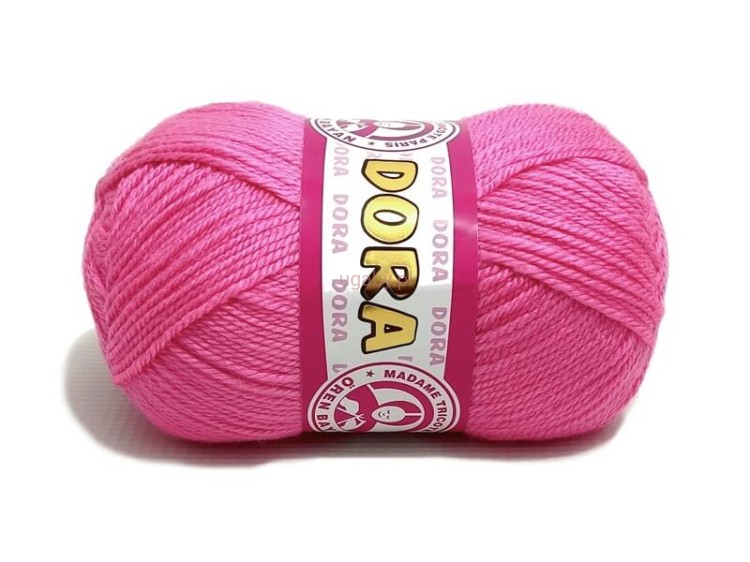 Różowa włóczka akrylowa Dora Madame Tricote Paris kolor 042 – motek 100g z połyskiem.