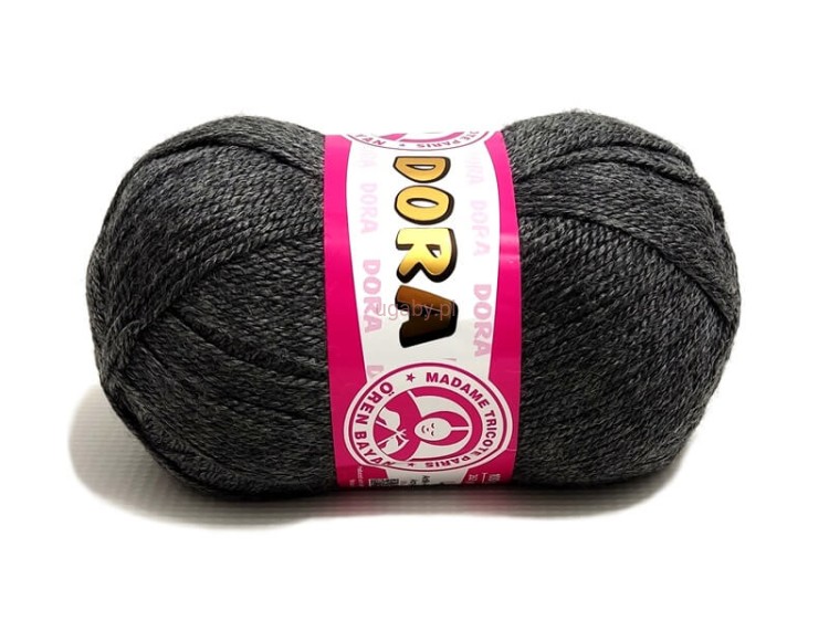 Szara włóczka akrylowa Dora Madame Tricote Paris kolor 009 – motek 100g z połyskiem.