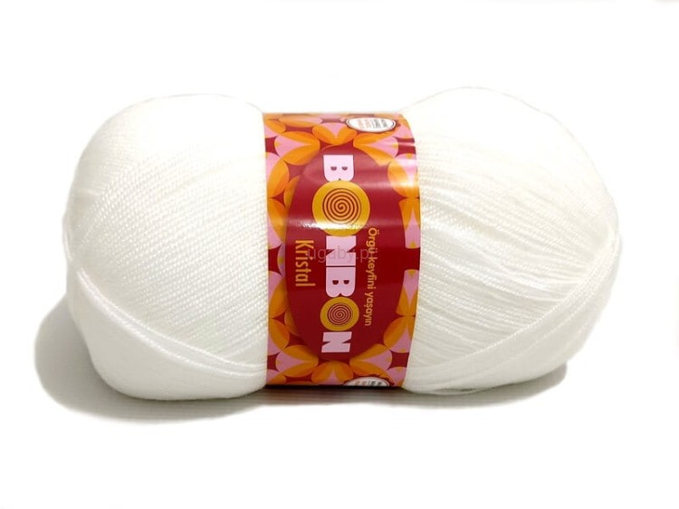 Biała włóczka akrylowa Bonbon Kristal kolor 98200 – motek 100g z podwójną nitką.