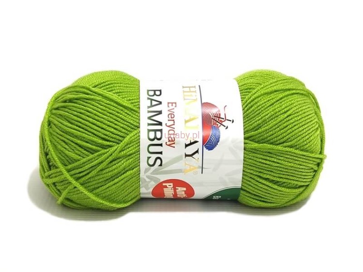 Jasnozielona włóczka Himalaya Everyday Bambus w miętowym odcieniu (numer 236-26) z etykietą Anti-Pilling.