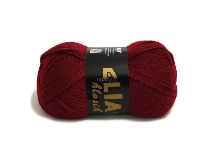 Włóczka Elian Klasik w kolorze bordowym numer 212 – motek ciemnoczerwonej przędzy akrylowej do robótek ręcznych.