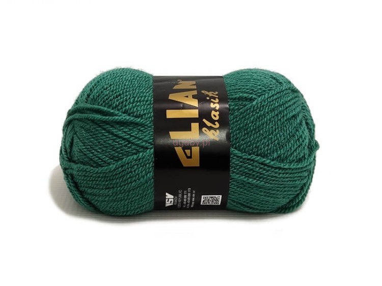 Włóczka Elian Klasik w kolorze szmaragdowo-zielonym numer 516 – motek nasyconej przędzy akrylowej do robótek ręcznych.