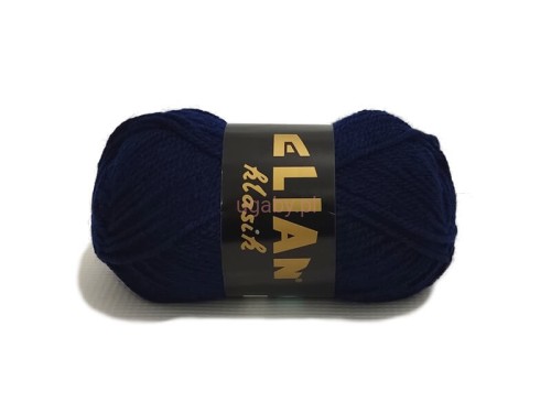 Włóczka Elian Klasik w kolorze granatowym numer 148 – motek ciemnoniebieskiej, klasycznej przędzy akrylowej.