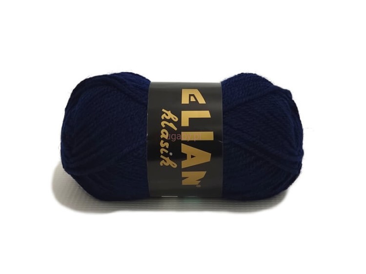 Włóczka Elian Klasik w kolorze granatowym numer 148 – motek ciemnoniebieskiej, klasycznej przędzy akrylowej.