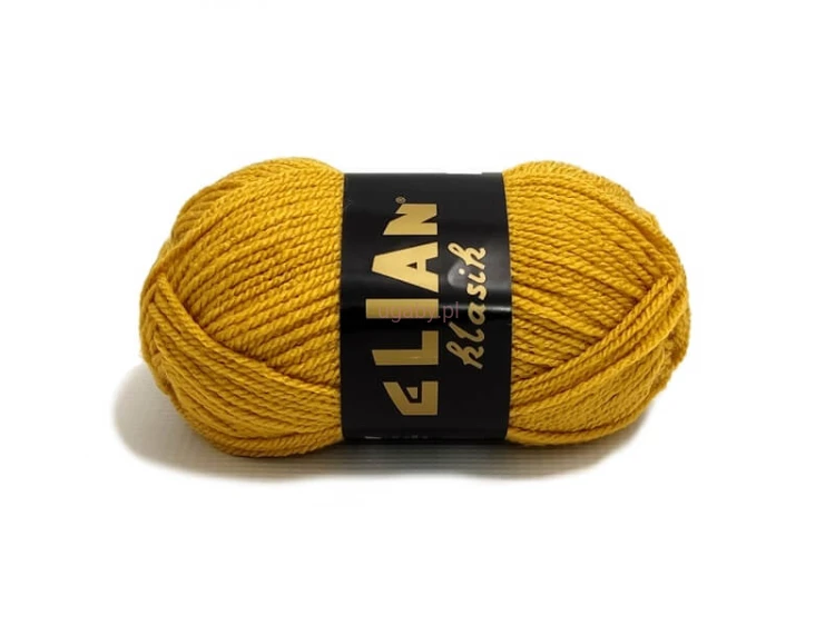 Włóczka Elian Klasik w kolorze bursztynowym numer 5095 – motek ciepłej, miodowo-pomarańczowej przędzy akrylowej.