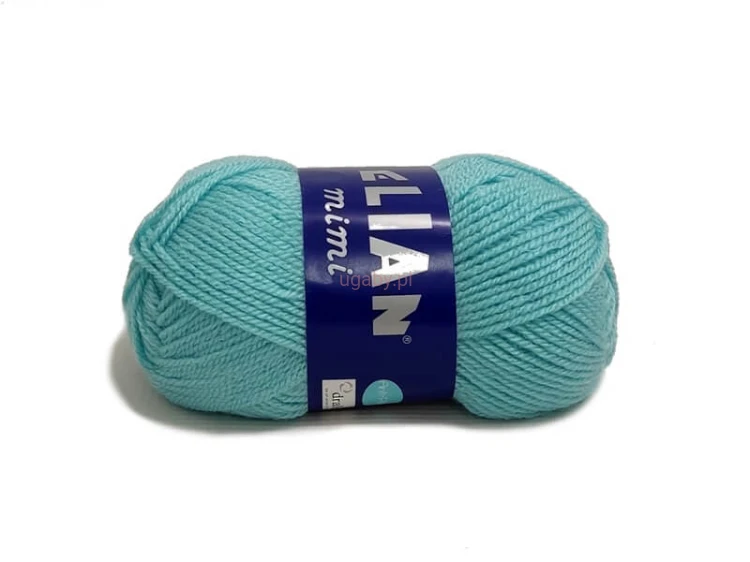 Motek włóczki Elian Mimi kolor 539 błękit cyraneczka, zbliżenie na strukturę nitki akrylowej anty-pilling.