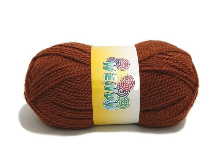 Włóczka Elian Wendy kolor cynamonowy nr 838, rudo-brązowy motek mieszanki wełny i akrylu.
