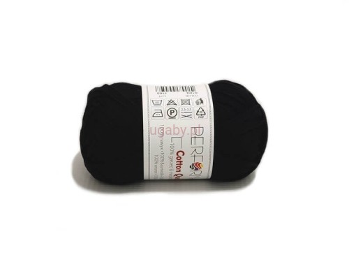 Włóczka Cotton Queen kolor czarny 0103 – motek czarnej bawełny merceryzowanej o gładkim, sznurkowym splocie.