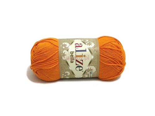 Motek bawełnianej włóczki Alize Bella w nasyconym pomarańczowym kolorze o numerze 83.