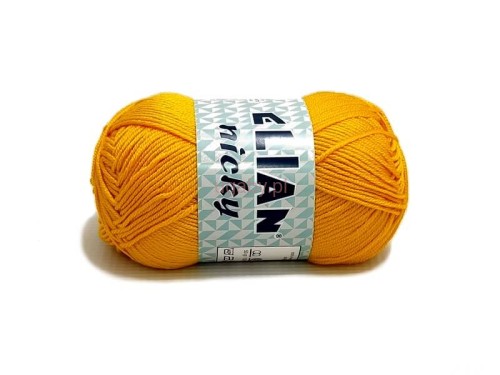 Motek włóczki Elian Nicky w kolorze żółtym (numer 10333), gładka włóczka akrylowa z połyskiem na ubrania i maskotki.