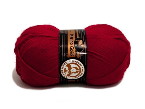 Włóczka Merino Gold w kolorze ciemnoczerwonym nr 033 – miękka wełna z akrylem na eleganckie swetry.