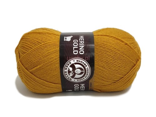 Włóczka Merino Gold w kolorze bursztynowym nr 115 – puszysta mieszanka wełny i akrylu do robótek na drutach.