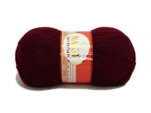 Cienka włóczka Nako Super Inci Narin kolor bordowy – motek miękkiej wełny z akrylem na eleganckie, całoroczne dzianiny, dostępny w ugaby.pl.