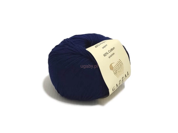 Granatowa włóczka Gazzal Baby Cotton numer 3438, motek 50g, mieszanka bawełny z akrylem na eleganckie swetry.