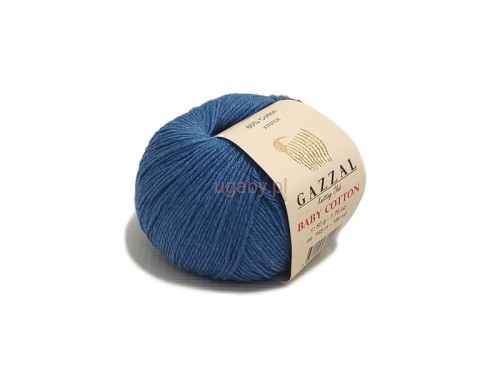 włóczka Baby Cotton kolor dżinsowyWłóczka Gazzal Baby Cotton 3431 kolor dżinsowy, motek 50g, mieszanka bawełny z akrylem na odzież dziecięcą.