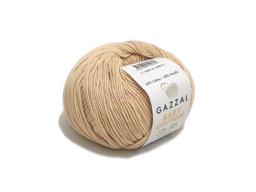 Beżowa włóczka Gazzal Baby Cotton numer 3445, motek 50g, mieszanka bawełny z akrylem na wiosenne wyroby.