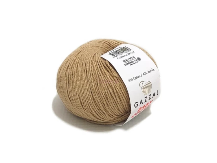 Motek beżowej włóczki Gazzal Baby Cotton nr 3424 o składzie bawełniano-akrylowym.