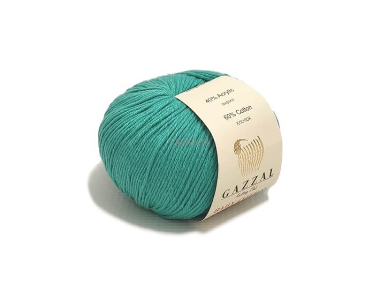 Motek turkusowej włóczki Gazzal Baby Cotton nr 3426 o gładkim splocie.