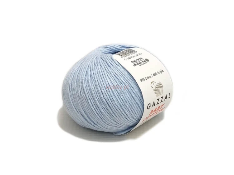 Włóczka Gazzal Baby Cotton 3429 błękitna, mieszanka bawełny z akrylem, motek 50g na odzież dla dzieci.