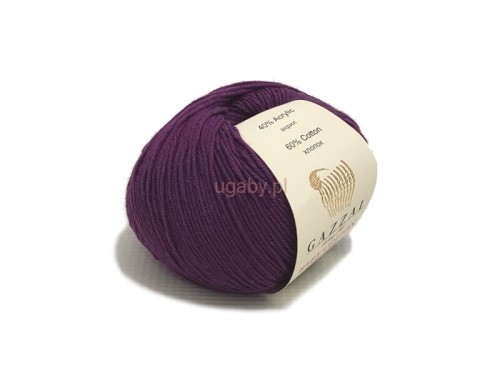 Włóczka Gazzal Baby Cotton 3441 w kolorze śliwkowym (ciemny fiolet), motek 50g, mieszanka bawełny z akrylem.