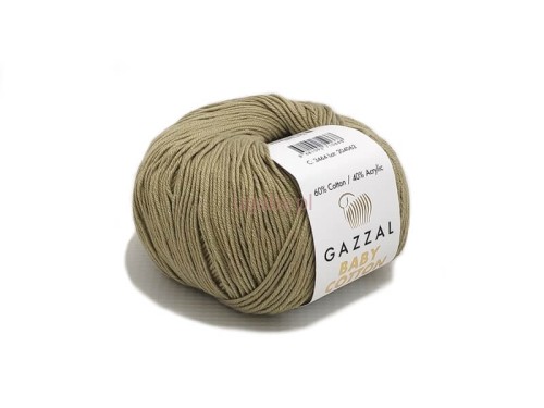 Włóczka Gazzal Baby Cotton numer 3464, kolor chłodny beż, 50g motek bawełny z akrylem na letnie swetry.