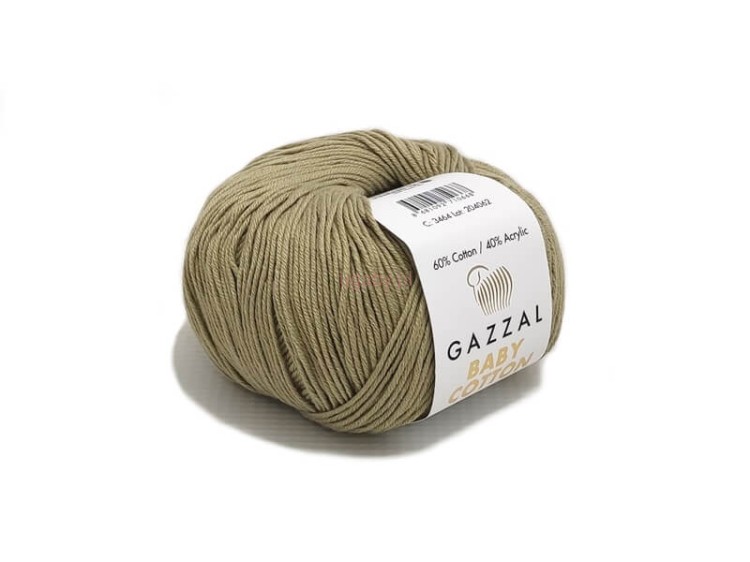Włóczka Gazzal Baby Cotton numer 3464, kolor chłodny beż, 50g motek bawełny z akrylem na letnie swetry.