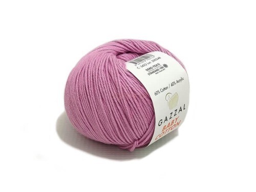 Motek liliowej włóczki Gazzal Baby Cotton nr 3422, miękka mieszanka bawełny i akrylu.