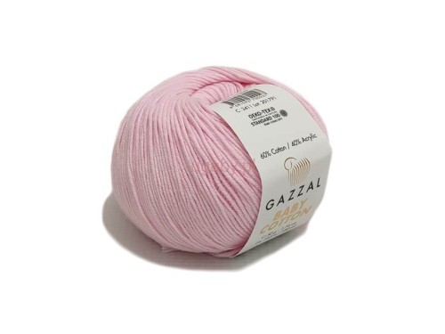 Jasnoróżowa włóczka Gazzal Baby Cotton 3411, bawełna z akrylem, motek 50g do robótek dla dzieci.