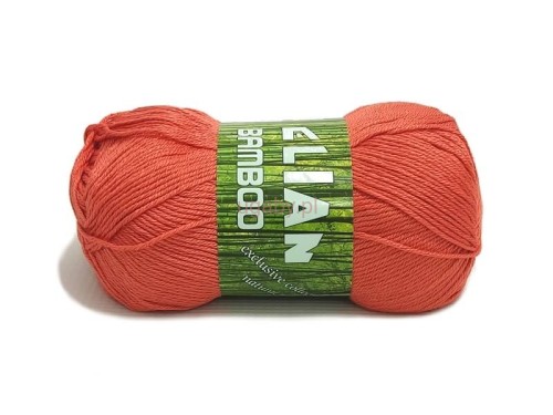 Koralowy motek włóczki Elian Bamboo o numerze koloru 3278 z zieloną etykietą na białym tle.