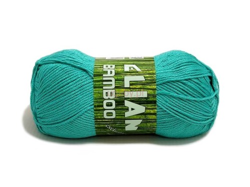 Turkusowy motek włóczki Elian Bamboo o numerze koloru 10873 z zieloną etykietą na białym tle.