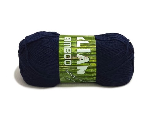 Granatowy motek włóczki Elian Bamboo o numerze koloru 6955 z zieloną etykietą na białym tle.