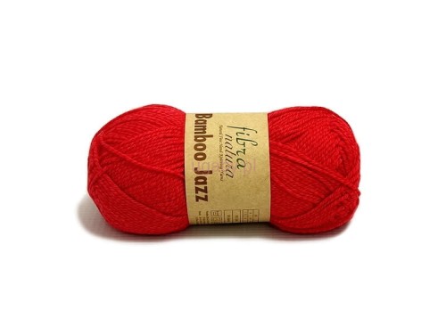 Motek czerwonej włóczki Fibra Natura Bamboo Jazz numer 204 o gładkim splocie i nasyconej barwie.