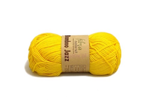 Motek żółtej włóczki Fibra Natura Bamboo Jazz o numerze 213, o gładkim splocie i nasyconym, słonecznym odcieniu.