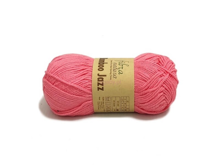 Motek różowej włóczki Fibra Natura Bamboo Jazz o numerze 203, o gładkiej strukturze i nasyconym odcieniu.