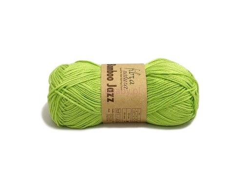 Motek jasnozielonej włóczki Fibra Natura Bamboo Jazz o numerze 209, o gładkiej strukturze i wyraźnym skręcie nitki.