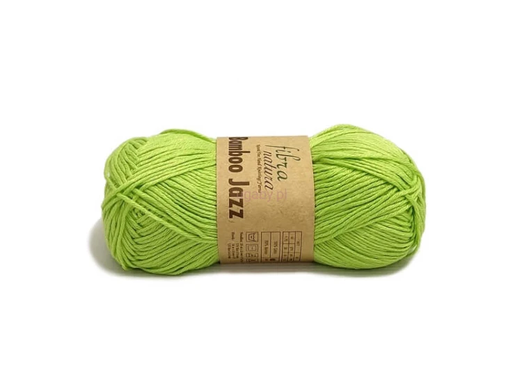 Motek jasnozielonej włóczki Fibra Natura Bamboo Jazz o numerze 209, o gładkiej strukturze i wyraźnym skręcie nitki.