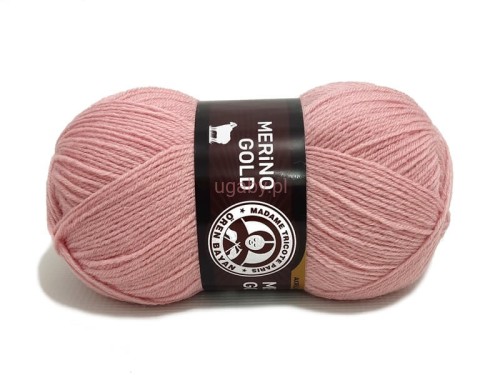 Włóczka Merino Gold w kolorze brudny róż nr 001 – delikatna mieszanka wełny i akrylu do swetrów i chust.