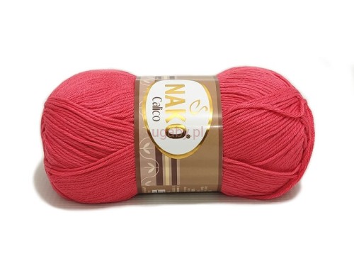 Motek włóczki Nako Calico w nasyconym kolorze koralowym o numerze 11037.