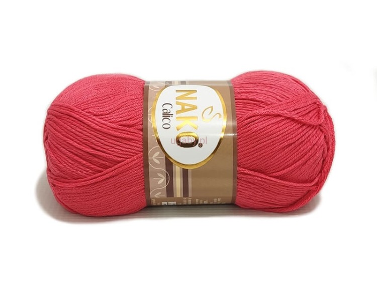 Motek włóczki Nako Calico w nasyconym kolorze koralowym o numerze 11037.