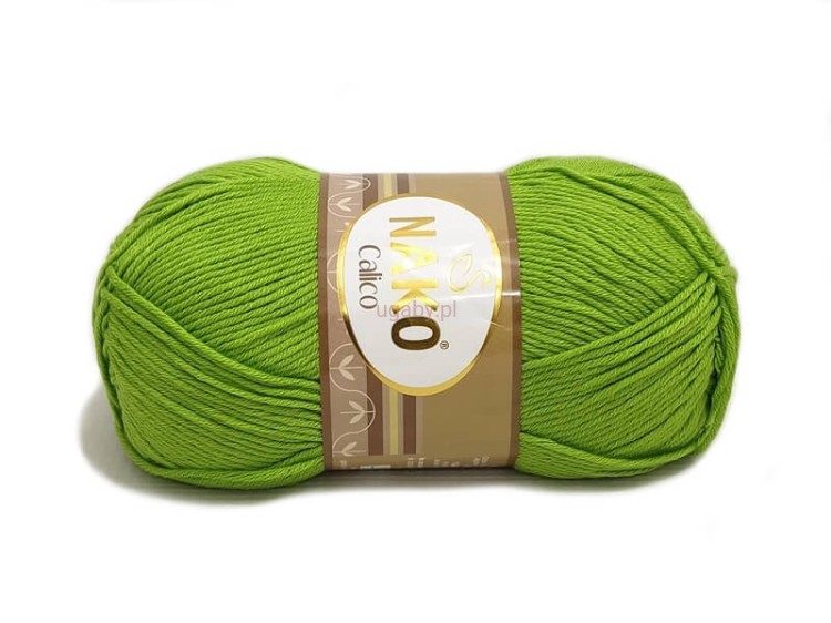 Motek włóczki Nako Calico w nasyconym, trawiastym odcieniu zieleni o numerze 5309.