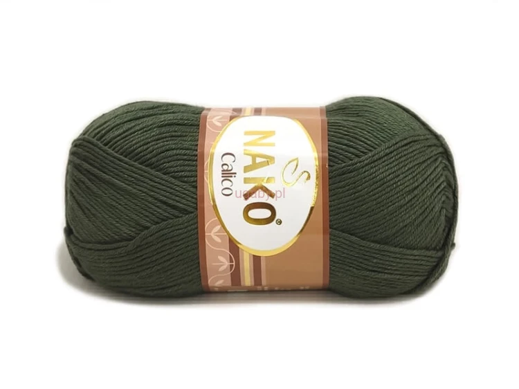 Motek włóczki Nako Calico w kolorze khaki (zielony militarny) o numerze katalogowym 5306.