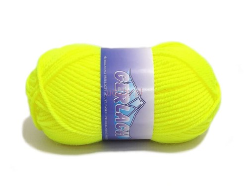 Motek grubej, miękkiej włóczki akrylowej Gerlach w jaskrawym kolorze żółty neon o numerze 10910.