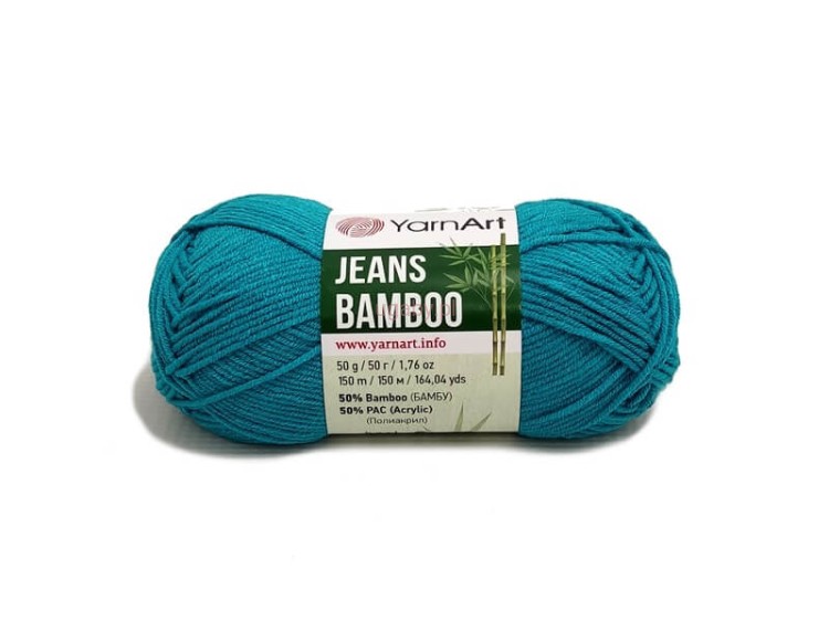 Motek turkusowej włóczki YarnArt Jeans Bamboo o numerze koloru 140 na jasnym tle.