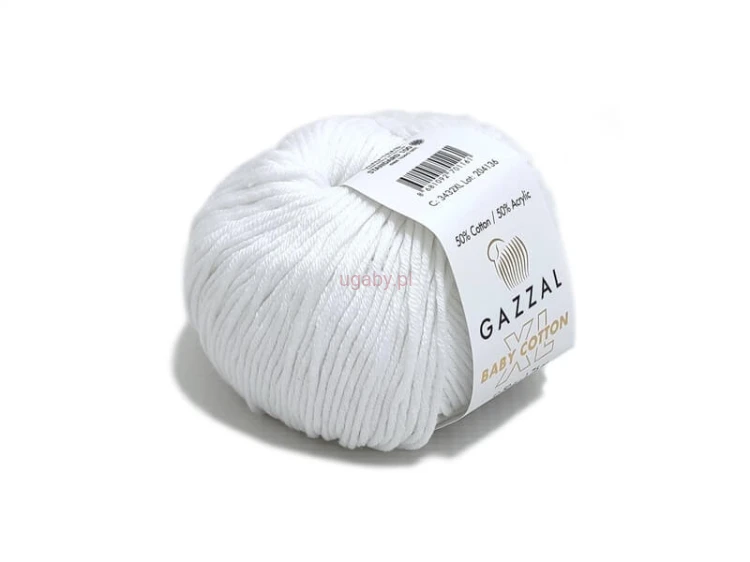 Biała włóczka Gazzal Baby Cotton XL 3432 – motek miękkiej bawełny z akrylem na chrzest i lato.